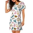 thumbnail image 2 of Honeii Cartoon Animals Print Women's Loose Short Sleeve Nightgown, Soft Cotton Sleepwear, Comfy Loose Fit Pajama Dress for Sleep and Lounge, 2 of 6