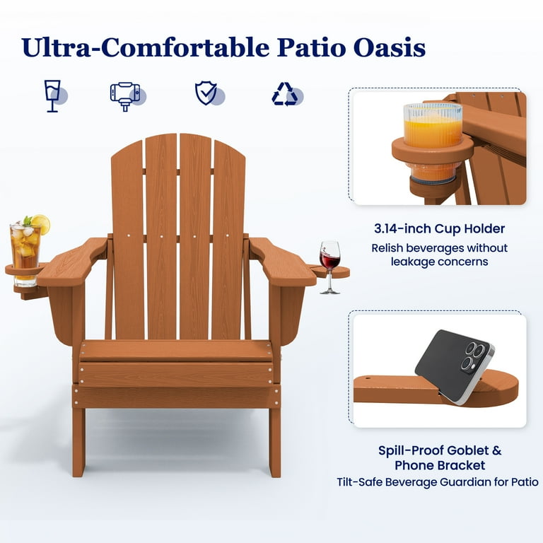 SERWALL Folding Adirondack Chair Set with Dual Cup Holders Phone