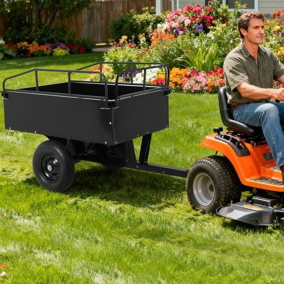 750LB Heavy Duty Dump Cart, 15 Cubic Ft Garden Cart Trailer with Removable Gate & 16" Pneumatic Tires, Pull Behind Hauler for Lawn Mower, Tractor