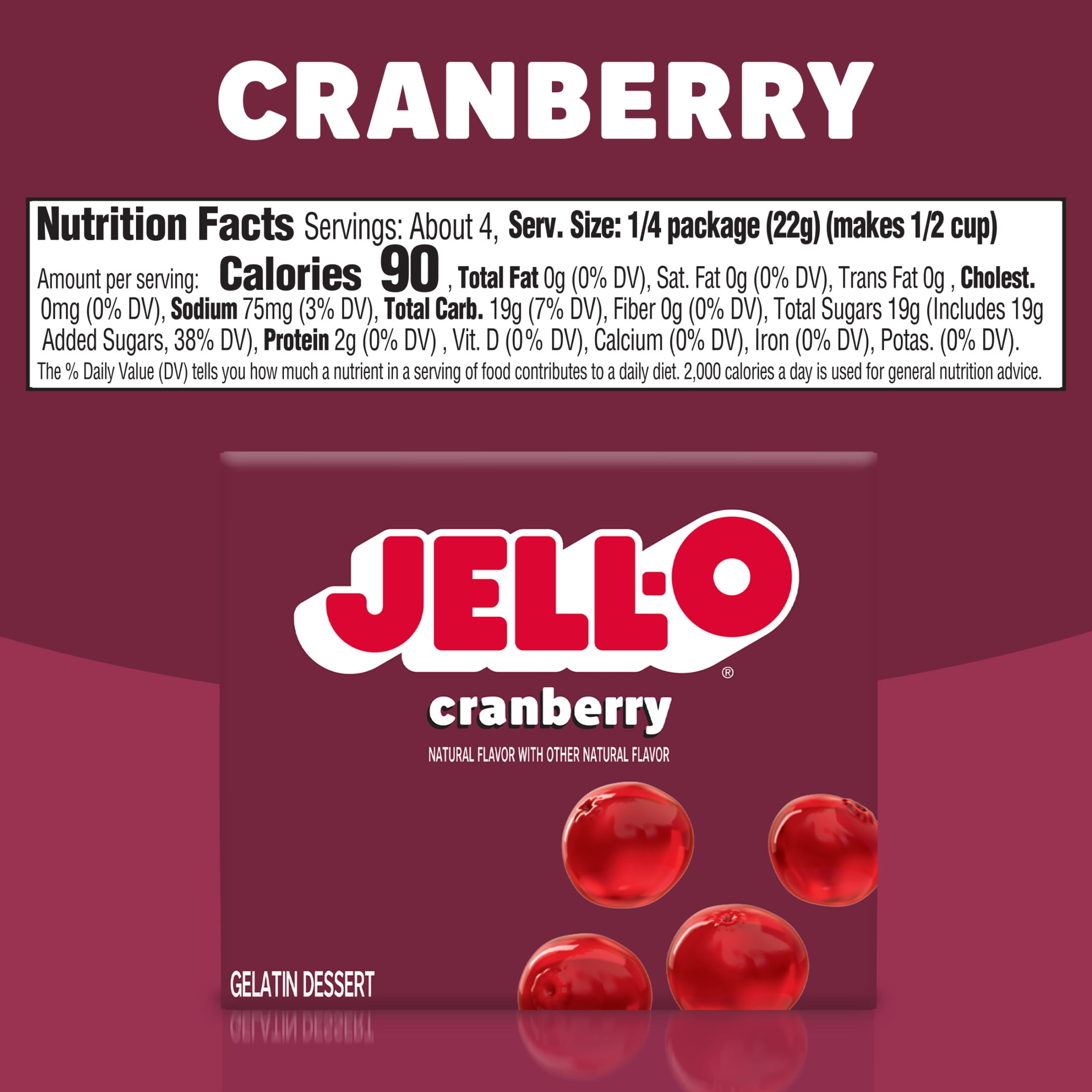 Jell-O Cranberry Gelatin Dessert Mix, 3 oz Box