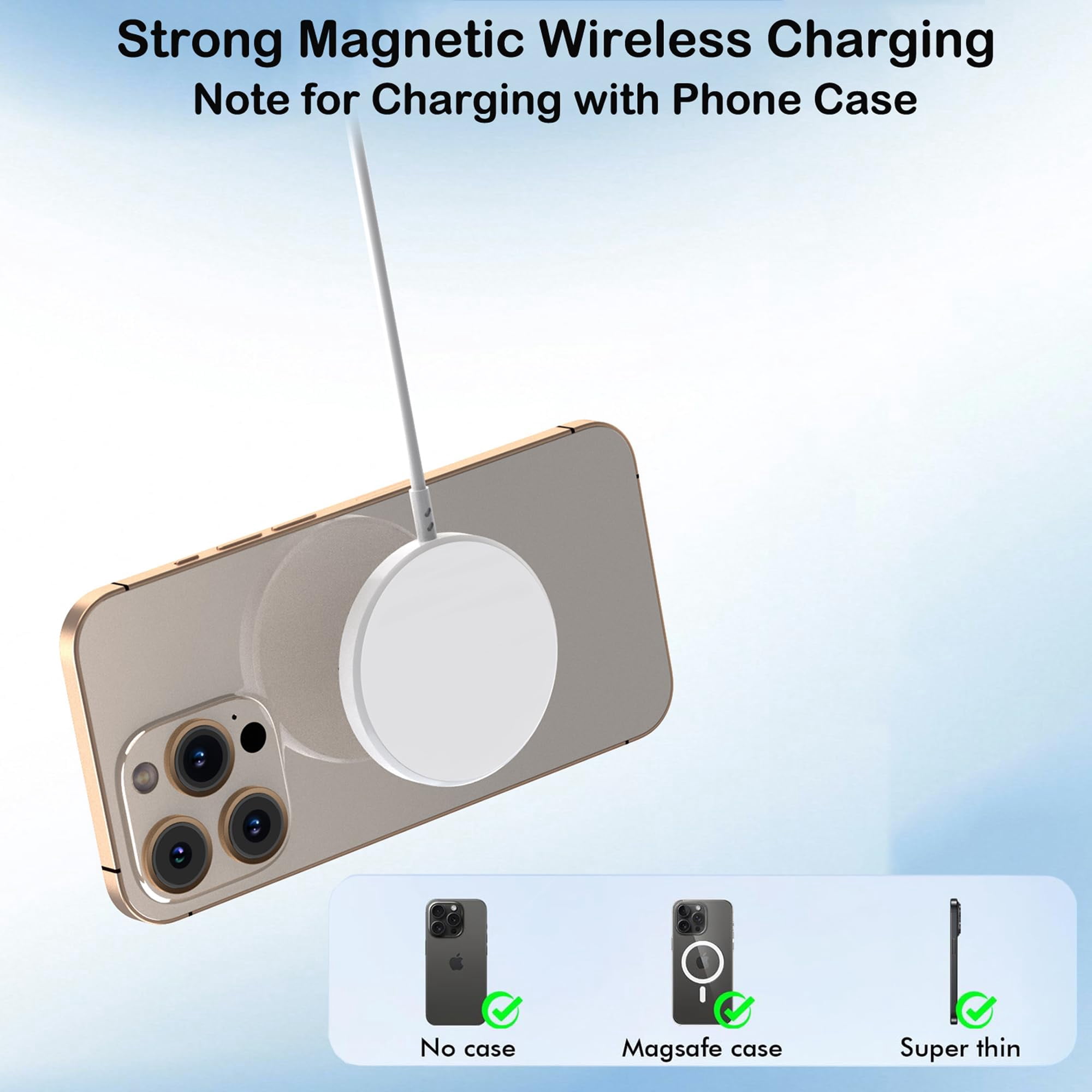 LujingZ Magnetic Wireless Charger - 10FT Long Cable for iPhone 17/16/15 & Series, AirPods 4/3/2/Pro 2 - Fast Charging with USB - C Wall Charger Block, Ideal for Multiple Scenarios