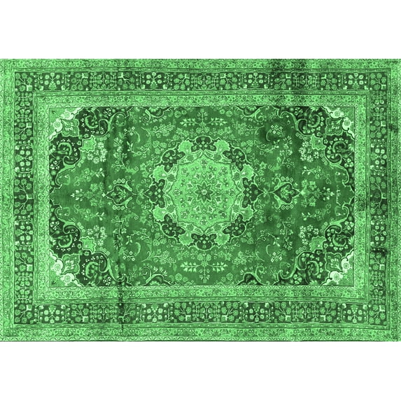 Ahgly Company Indoor Rectangle Medallion Emerald Green Traditional Area Rugs, 4' x 6'