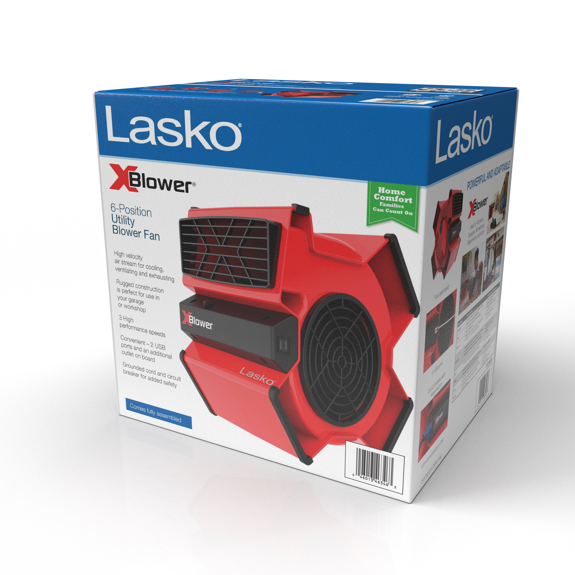Lasko 11" X-Blower Multi-Position Utility Blower Fan with USB Port, Red, X12900, New - image 2 of 5