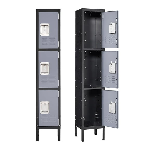 Yizosh Metal Lockers for Employees with Lock, Employees Locker Storage Cabinet with 3 Doors, Tall Steel Storage Locker for Gym, School, Office (Gray Black, 3 Door)