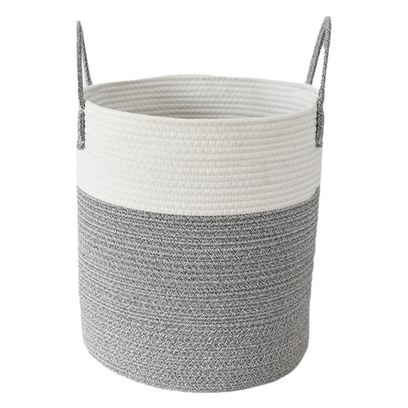 Woven Laundry Basket Hamper,Cotton Rope Storage Bin,Decorative Tall Nursery Hamper ,laundry basket,stuffed animal storage,for Living Room,Baby Nursery,Bathroom and Bedroom,Gray,S
