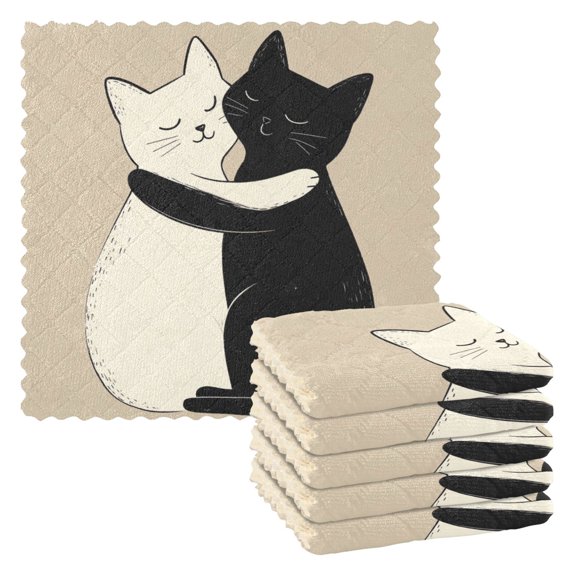 6 Pieces of Kitchen Towels 11x11Inch Kitchen Dish Cloths Kitchen Dish Towels Reuseable Cleaning Cloths Cuddle Cat