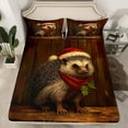 thumbnail image 2 of jejeloiu Cute Cartoon Hedgehog Queen Sheet Sets,Wild Animal Flat Sheet,Christmas Flowers Red Berry Queen Fitted Sheet For Men Women,Microfiber Bedroom Decor,4pcs, 2 of 7