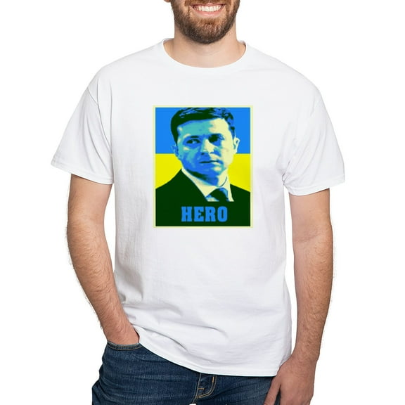 CafePress - Ukrainian President Zelenskyy Ukraine Flag T Shirt - Men's White Classic Cotton T-Shirts