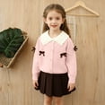 thumbnail image 1 of Conjuntos de blusas y camisas de cuello redondo y manga larga Cárdigan de lazo para niña Conjunto de suéter de punto Cárdigan para niña Conjunto de dos piezas Top y falda Top de poliéster para niños, 1 of 7