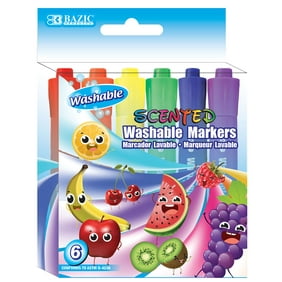 BAZIC Washable Fruit Scented Markers 6 Color Chisel Tip (6/Pack), 1-Pack