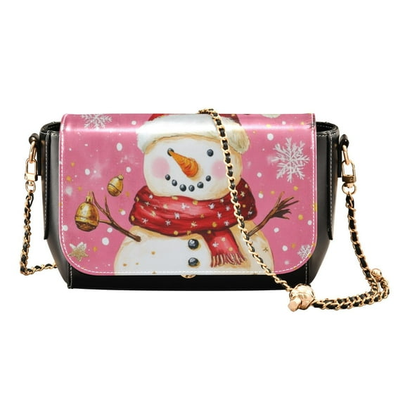 Leather Clamshell Crossbody Bag 10.4x5.5x3.7Inch Women's Crossbody Handbags Shoulder Purse Bank Card Bag Cash Bag Key Bag Pink Christmas Lovely Snowman