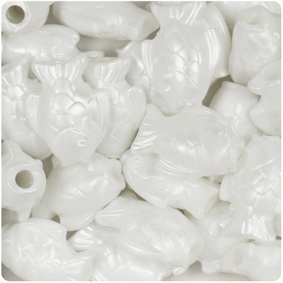 BeadTin White Pearl 24mm Fish Pony Beads (24pcs)