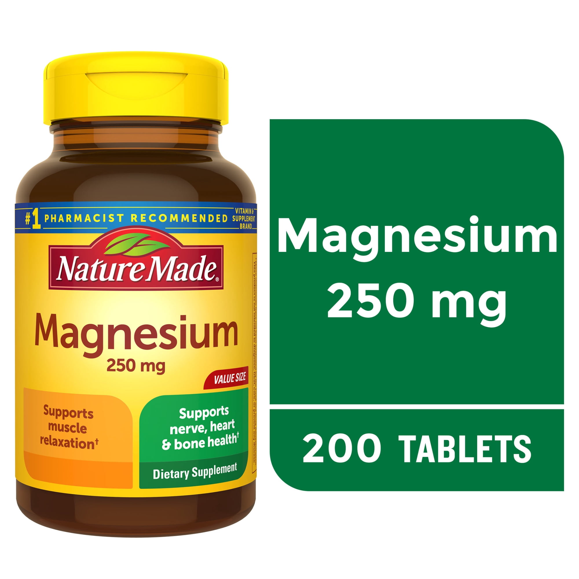 Nature Made Magnesium Oxide 250 mg Tablets, Dietary Supplement, 200 Count