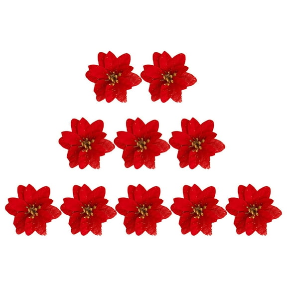 UPOUART 10Pcs Artificial Xmas Flower Red Round For Tiny Poinsettias For Christmas