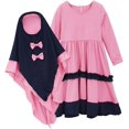 thumbnail image 3 of Abaya para niña, Hijab para niña, bufanda, vestido musulmán de dos piezas, ropa de oración de Ramadán, caftán árabe islámico, bata Khimar, 3 of 5