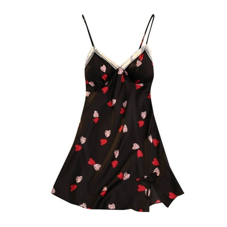 

ASEIDFNSA Pajama for Women Womens Nightgowns With Dogs Women Silk Pajamas Fashion Stitching Lace Love Print Camisole Pajamas