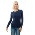 thumbnail image 3 of Simply Fashion Basic Round Crew Neck Long Sleeve T-Shirts - Stretch Cotton Spandex Navy-Large, 3 of 4