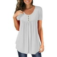 thumbnail image 1 of Baberdicy Ruched Tunic Tops for Women - Casual Short Sleeve Blouses (Leggings Matching, Spring/Summer Outfits) White L, 1 of 3