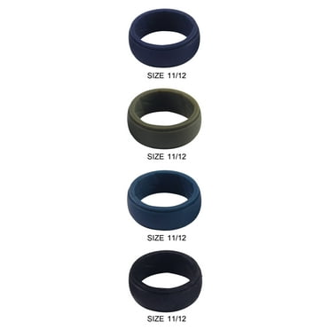 Solutions Adult Male 4pc Blue Army Green Black Silicone Ring Set - Size 11/12