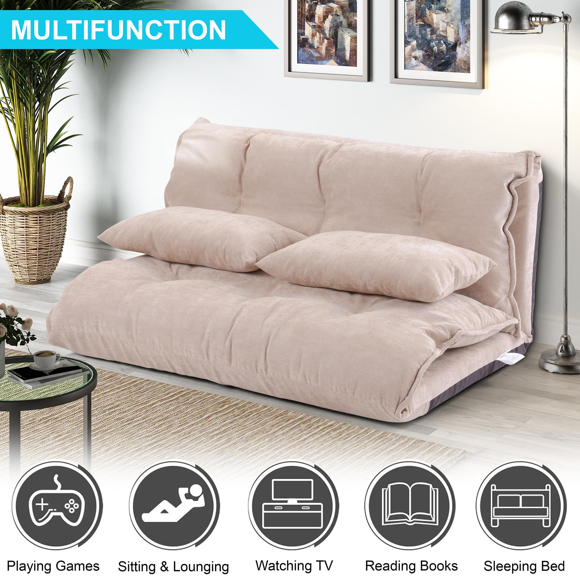 Adjustable Floor Sofa Bed, Foldable Double Chaise Lounge Leisure Sofa
