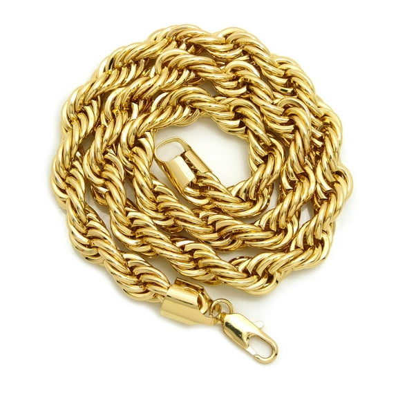 Hip-Hop Rapper's Style 12mm Rope Chain Necklace in Gold-Tone, 22"