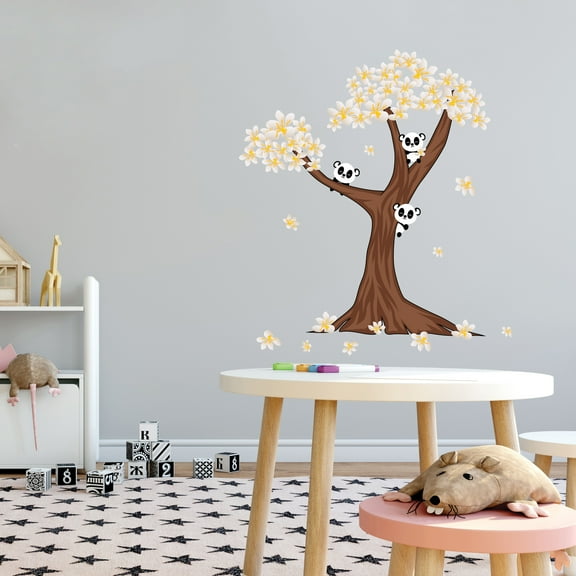 Cherry Blossom Tree with Cute Animals Wall Decals - Peel and Stick -Sticker for Home Decoration in a Floral Themed Nursey Room, Easy To Apply & Removeable-Applies to any Smooth Surface -Size 9" x 10".