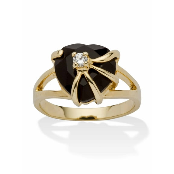 PalmBeach Jewelry Heart-Shaped Genuine Onyx Cubic Zirconia Accent Yellow Gold-Plated Cocktail Ring