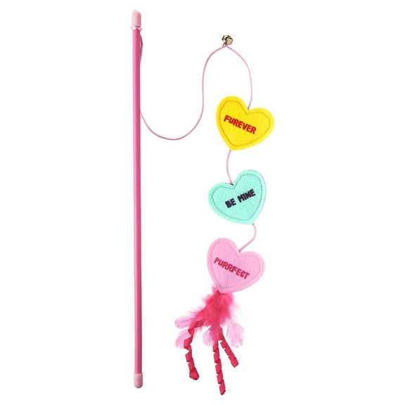 Vibrant Life Valentine's Day Felt Heart Teaser Wand with Catnip Cat Toy, Multicolor, 15.5"