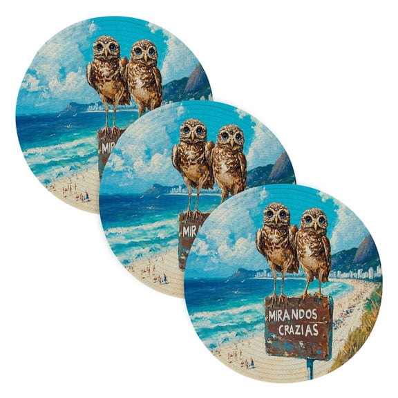 BZSMCE Mats for Pots,Pans Place Owls Stand by The Sea Simple Style Pattern Pot Mats