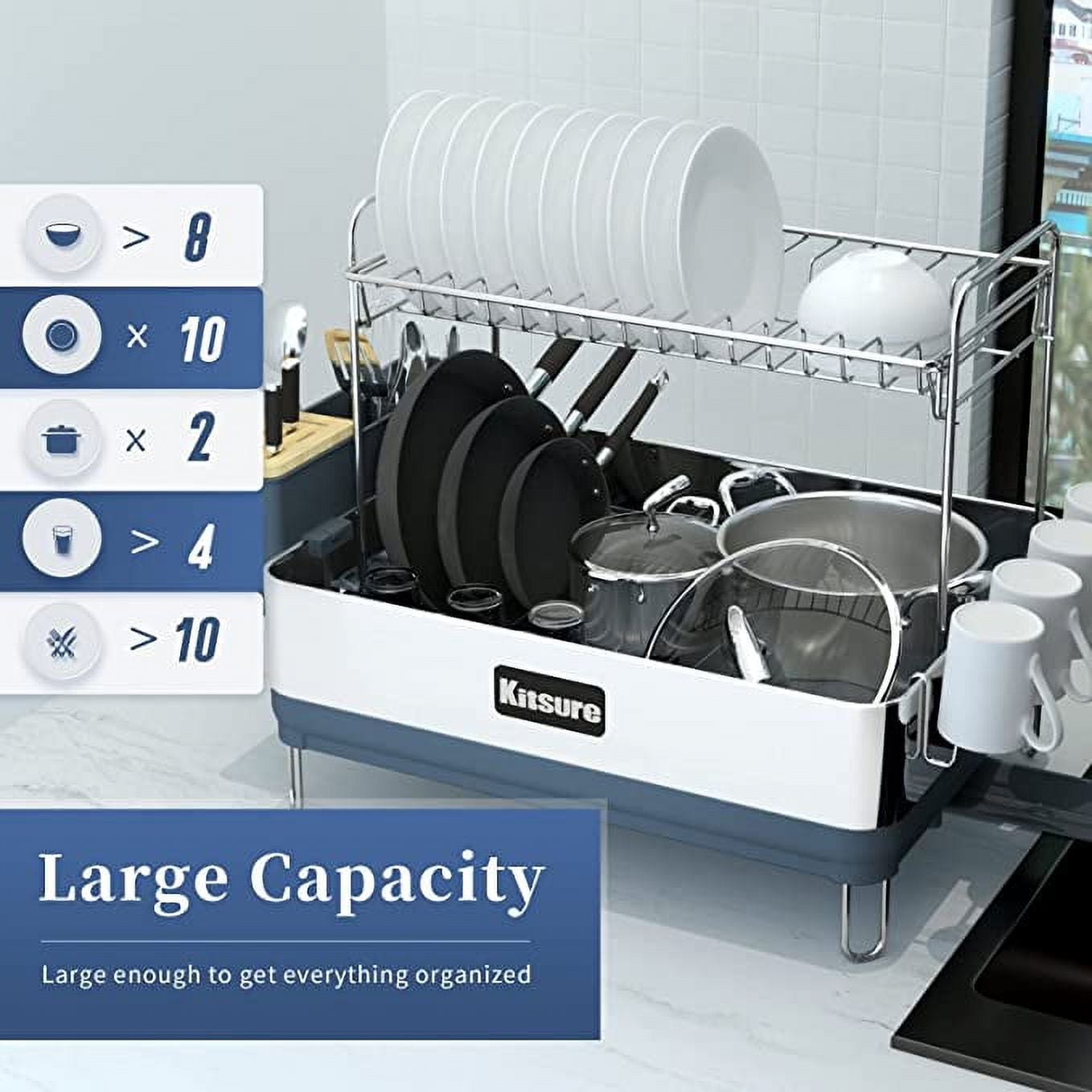 Dish Drying Rack, Larger Capacity 2&3 Tier Dish Racks And