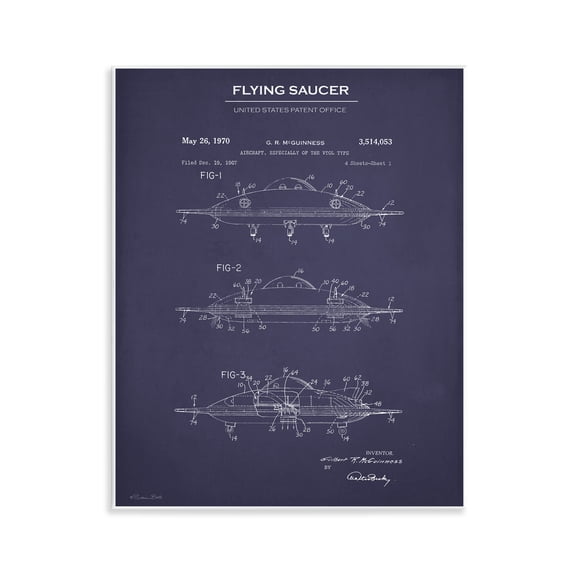 Stupell Industries Flying Saucer Blueprint Transportation Painting Unframed Art Print Wall Art, 11 x 14