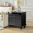 thumbnail image 2 of Tina's Home Farmhouse Black Soild wood End Tables with Charging Station, 3 Drawer Side Table with Pull-Out Tray for Living Room, Small Spaces, 2 of 7