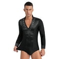 thumbnail image 4 of Raenseen Men's Sparkly Rhinestones Latin Dance Shirt Leotard V Neck Long Sleeve Figure Skating Black M, 4 of 7