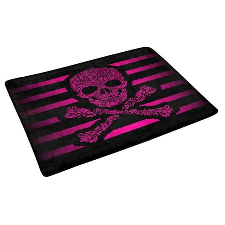 Pop Floral Pattern Pink Skull And Crossbones Indoor Entrance Doormat 30x18 Inches