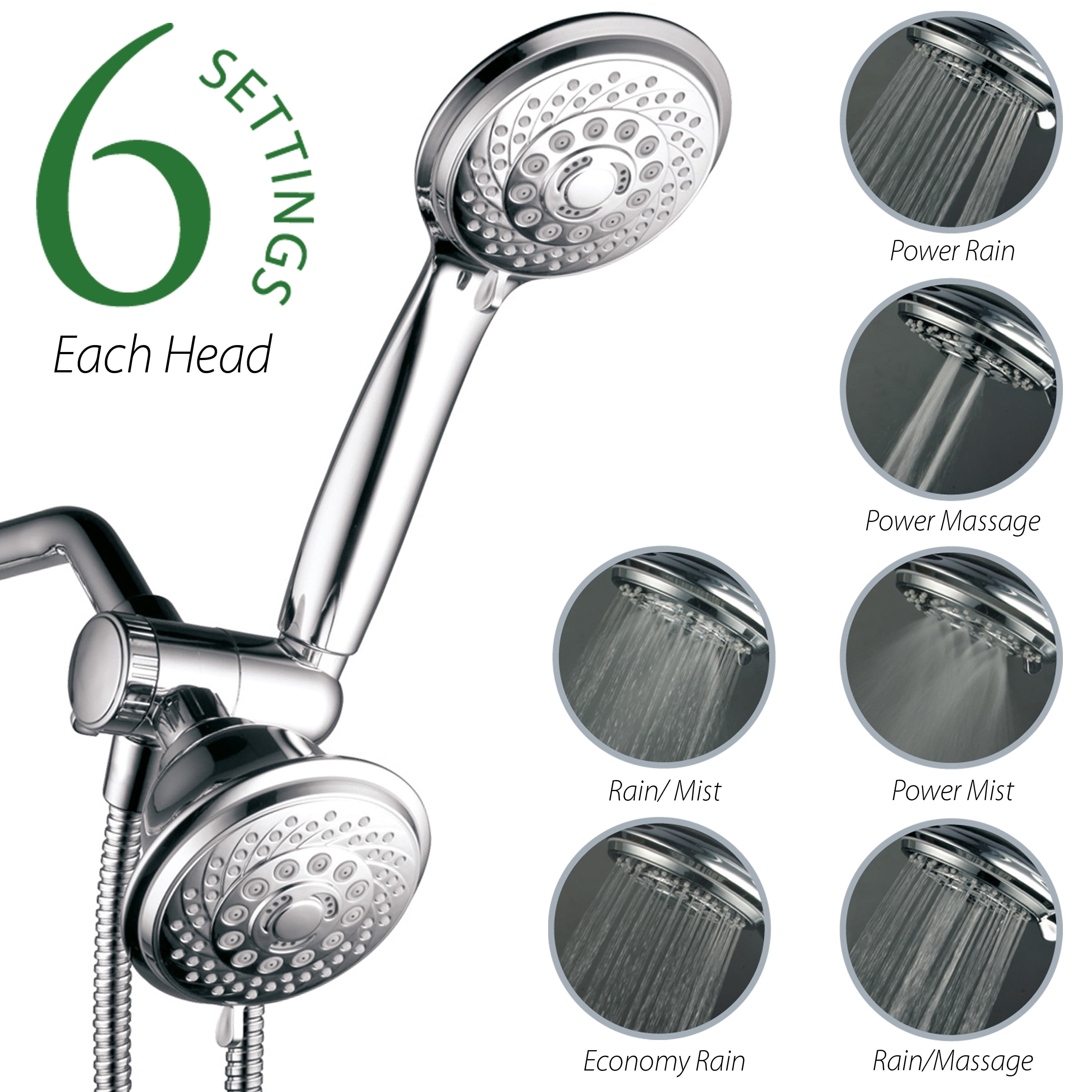 HotelSpa 30-Setting Dual Shower Heads Combo with Extra Long 6 ft 