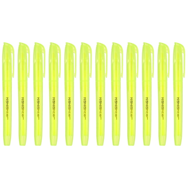Yellow Highlighter, 12 Pack High Lighters No Bleeds Highliters Pens Neon Clear View Bright Quick Dry Pocket Marker Pen Sticks Chisel Tip Cute for Books Office Adults, Transparent
