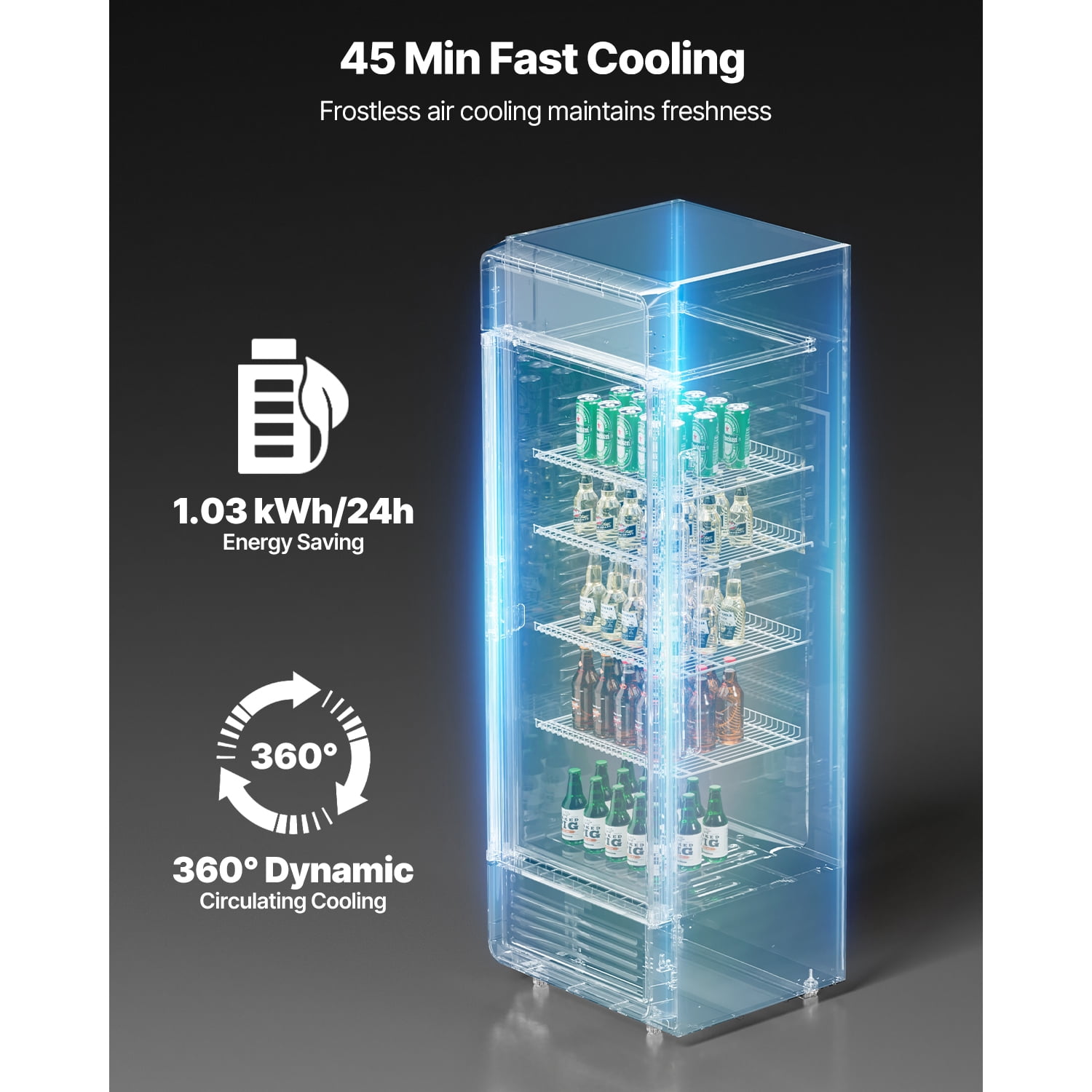 KFFKFF Commercial Merchandiser Refrigerator Single Glass Door 6.9 Cu ft , Display Beverage Cooler Merchandiser Customizable Lightbox