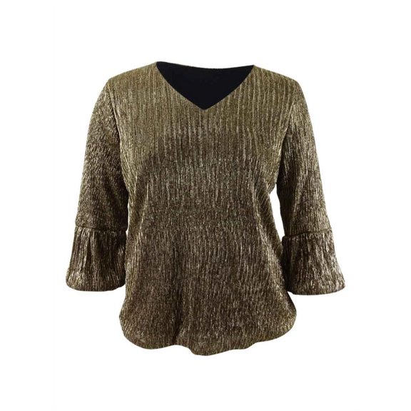 Alfani Women's Plus Size Metallic Balloon-Cuff Top