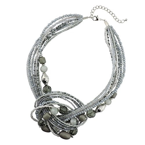 Bocar Statement Seed Beads Necklace for Women Multilayer beaded Collar Necklace (NK_10345_grey)