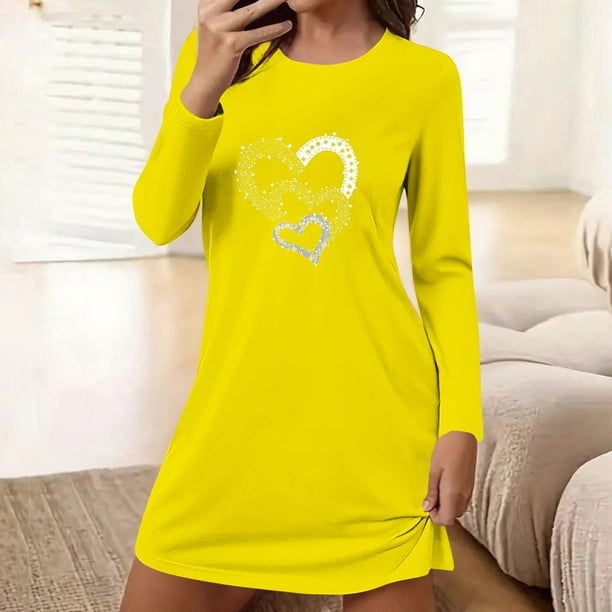 Camisón corto holgado y cómodo con cuello redondo y manga larga estampado para mujer