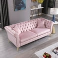 thumbnail image 3 of 87" Velvet Chesterfield Sofa,3 Seater Sofa with 2 Pillows,Button Tufted Upholstered Couch with Curved Arms,Accent Sofa with Padded Seater & Gold Metal Legs,for Living Room Bedroom Office, 3 of 7
