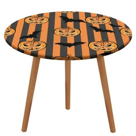 

Bybiment Round Fitted Tablecloth with Elastic Edge Pattern Orange Halloween Pumpkins Decorative Tablecloth Table Cover 43 Inch