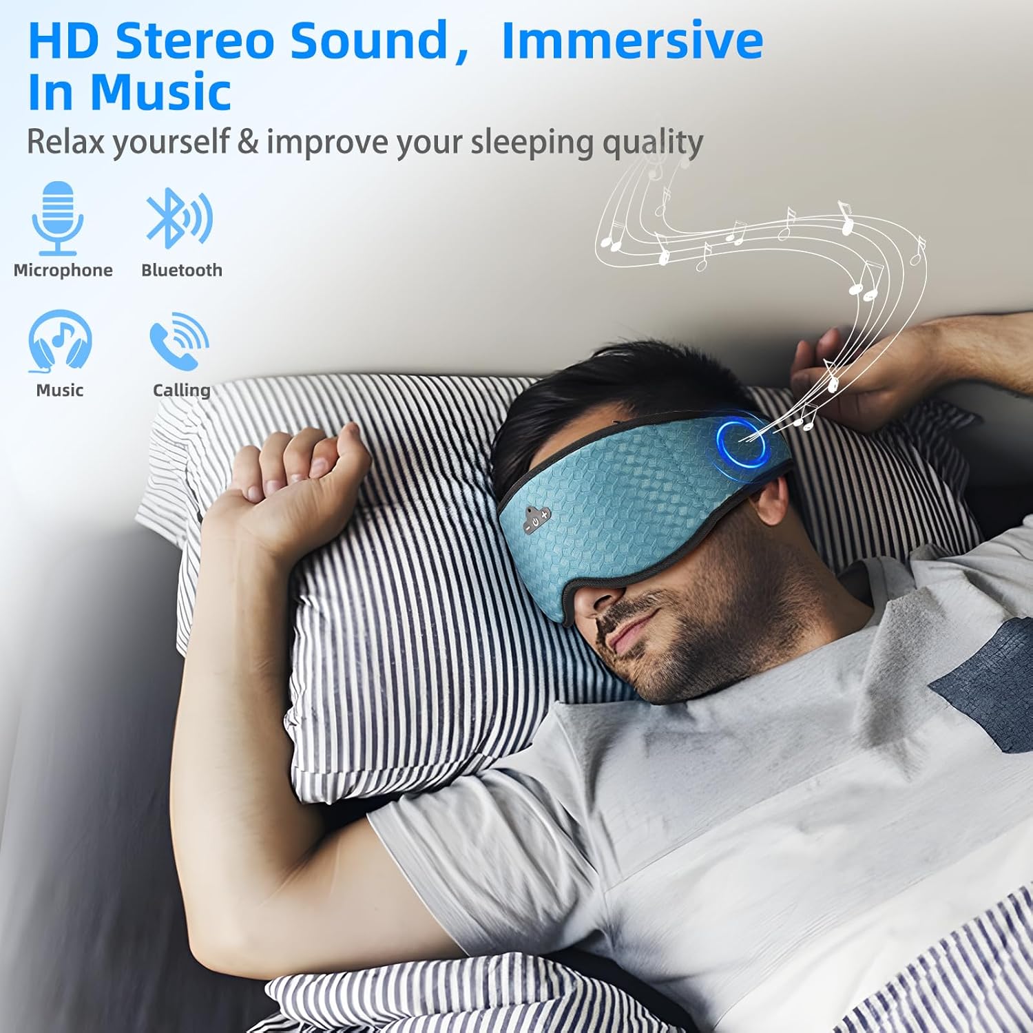 3D Sleep Mask with Bluetooth Headphones, Sleeping Headphones for Side Sleepers, Zero Eye Pressure, Adjustable Sleep Eye Mask, Ultra-Thin Stereo Speakers Perfect for Sleeping