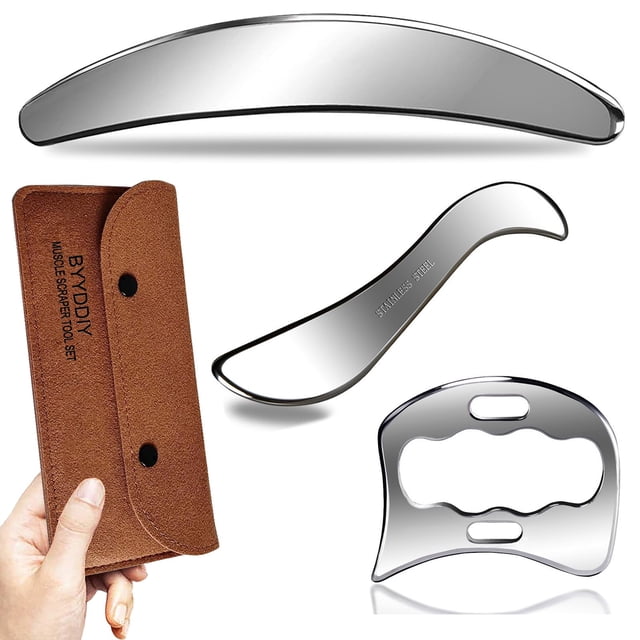 Juego de herramientas de masaje raspador BYYDDIY 3 en 1 de acero inoxidable