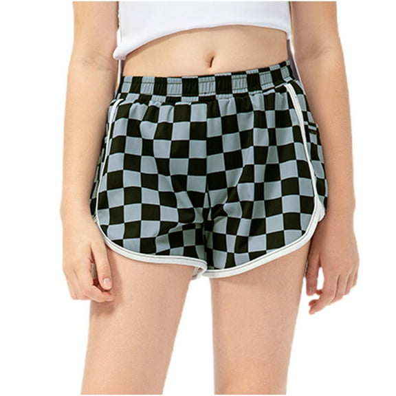 Ugoldhm Little Girls Plaid Print Shorts Yoga Sport Summer Fashion Athleisure Comfy Gymnastics Shorts Size 5-12