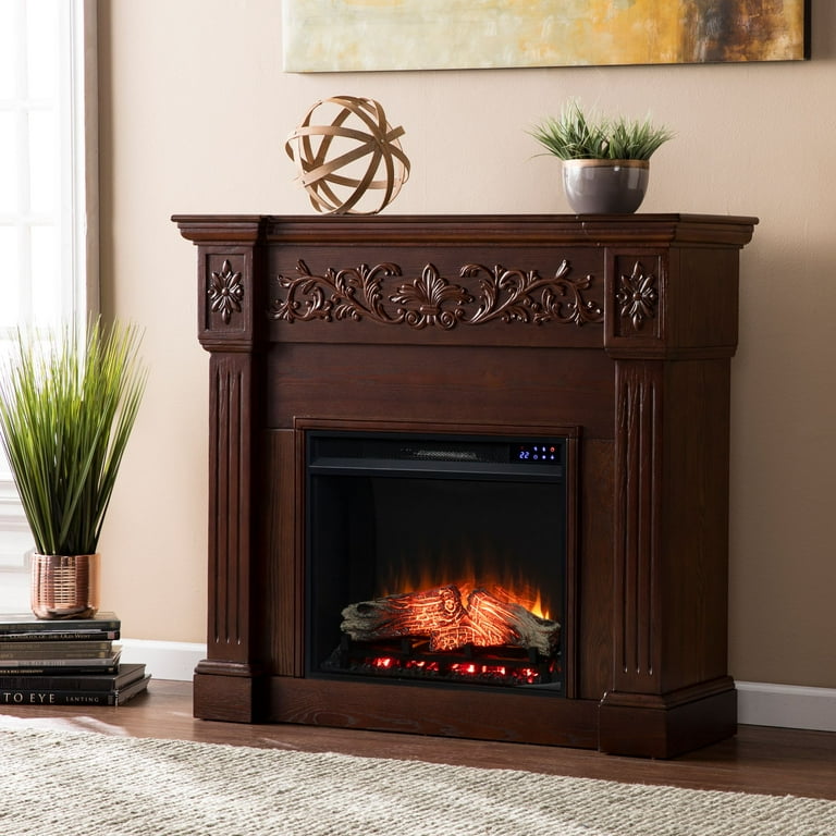 Southern Enterprises 44.5 Chocolate Brown and Black Classic Style Electric  Fireplace with Carved - Walmart.com