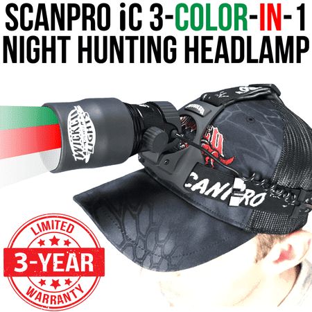 Wicked Lights ScanPro iC 3-Color-In-1 (Green, Red, White LED's) Night Hunting Headlamp (Best Color Light For Night Hunting)