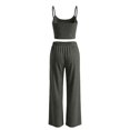 thumbnail image 6 of Women's Ribbed Tank Top and Oversized Wide Leg Pants Set, Soft Casual Loungewear Two Piece Outfit with Drawstring Waist, Relaxed Lazy Style Home Wear Suit for Daily Lounge and Casual Wear Dark Gray, 6 of 7