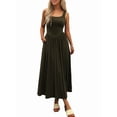 thumbnail image 3 of Women'S Summer Maxi Dress Sleeveless Square Neck Casual Beach Sundress with Pockets, Flowy Patchwork Knit Army Green S, 3 of 8