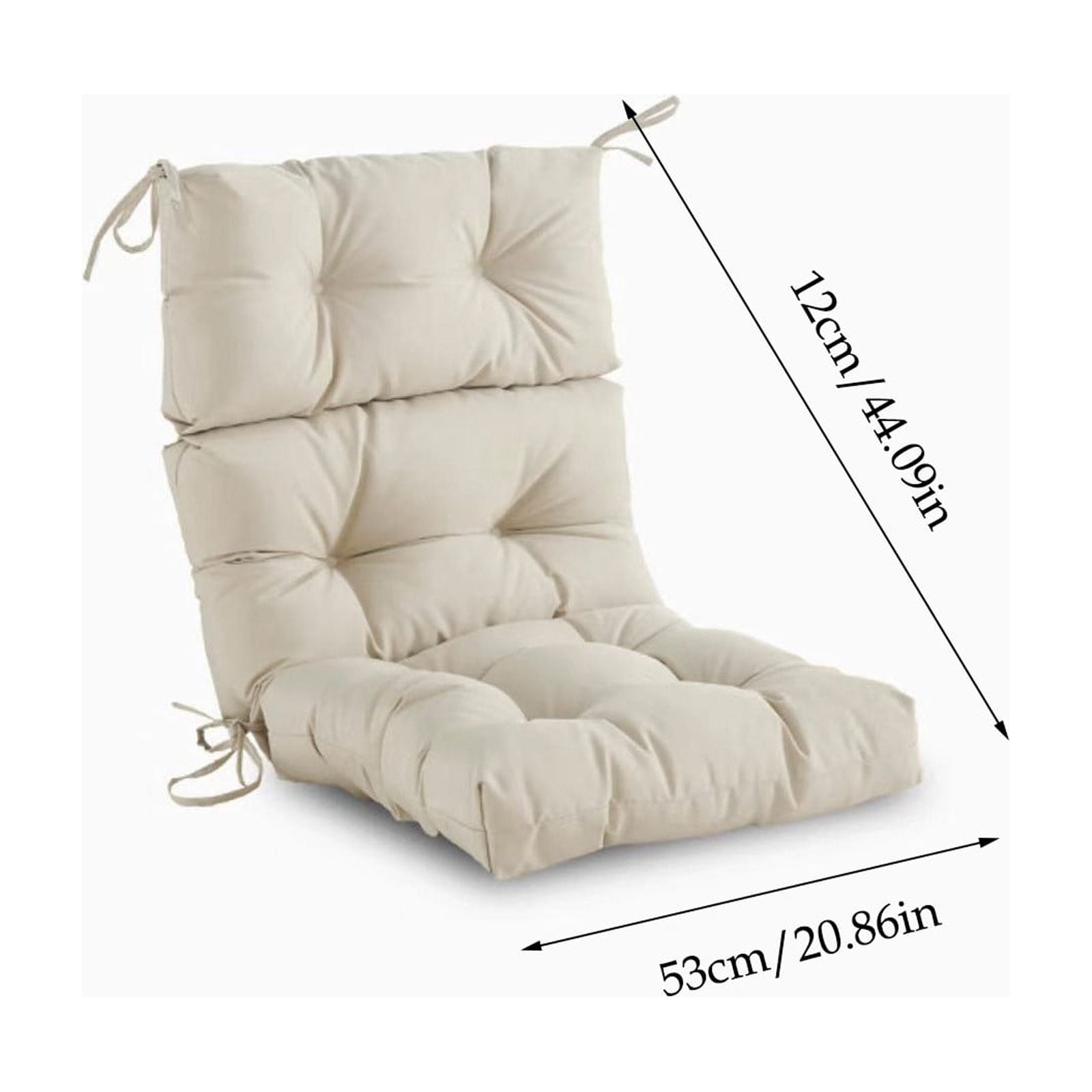 Kdkad High Back Patio Chair Cushion with Ties, 44.1×20.9 Inch Indoor Outdoor Seat and Backrest Cushion for Rattan Wicker Furniture Garden Balcony, Thick Comfort Lounge Pad